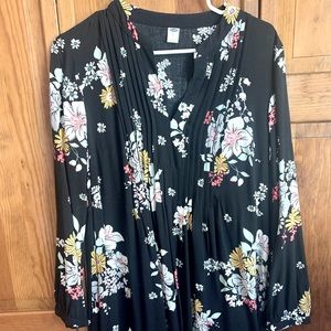 Floral-Print V-Neck Long-Sleeve Swing Dress for Women